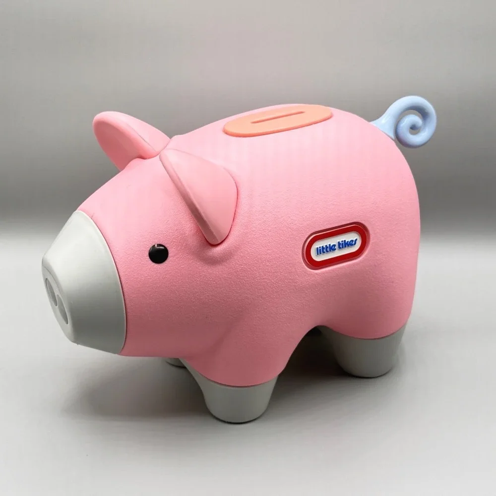 Vintage Little Tikes Pink Piggy Bank Plastic Toy Coin Bank Curly Tail W/Stopper